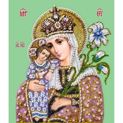 Богородиця Нев'янучий цвіт у рамці |  арт. БП-162 | Набір для вишивки бісером